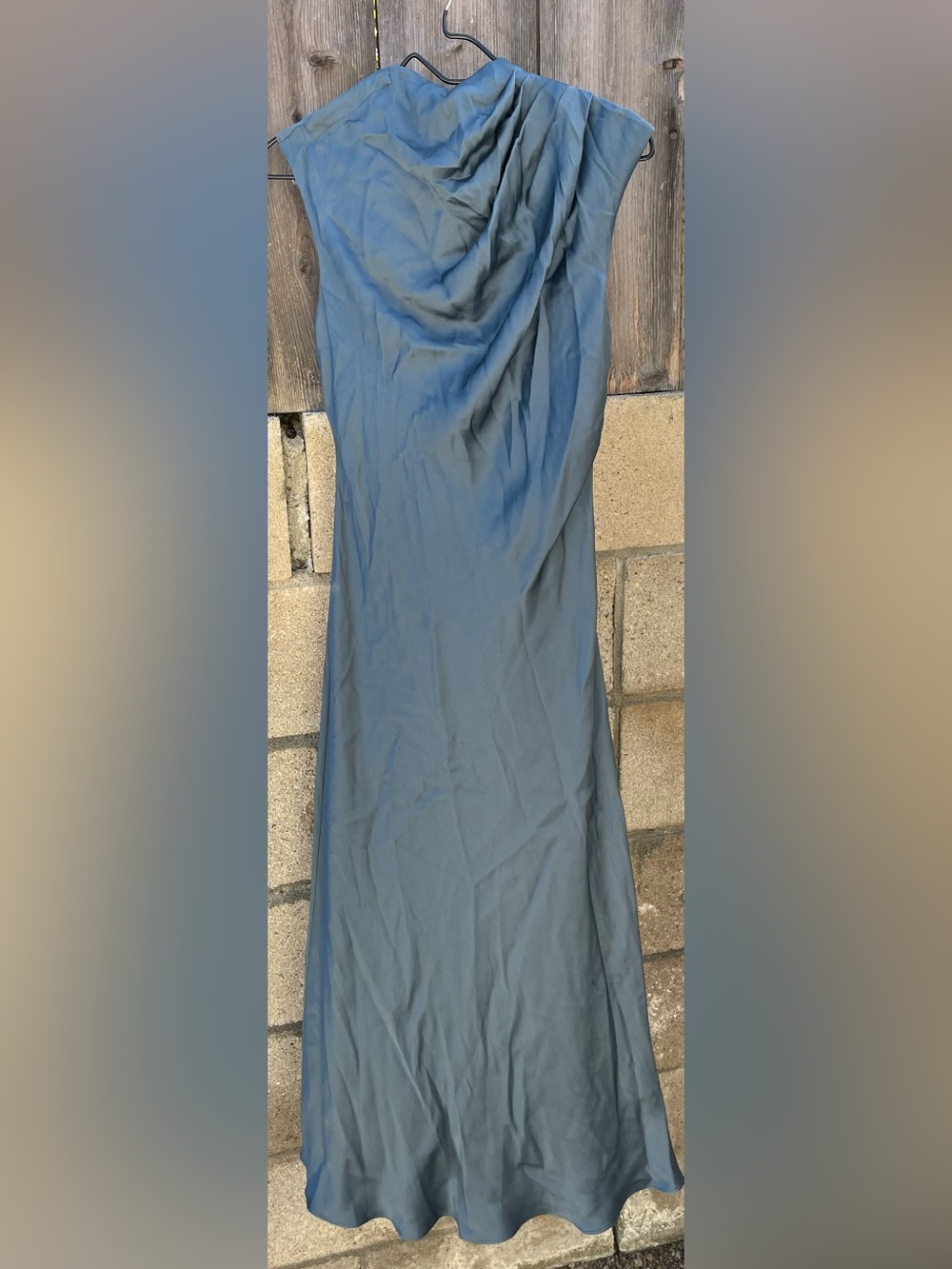 ANINE BING Samantha Dress Steel Blue 100% Silk Satin Mock Neck Bias Cut Size S - Picture 5 of 16